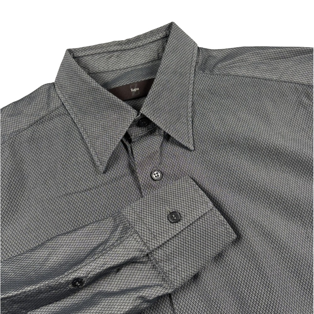 Ermenegildo Zegna Men's L 41/16 Gray Cotton Silk Button Up Dress Shirt